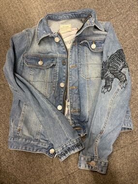 Zadig & Voltaire Light Blue Denim Jacket with Leather Logo Patch